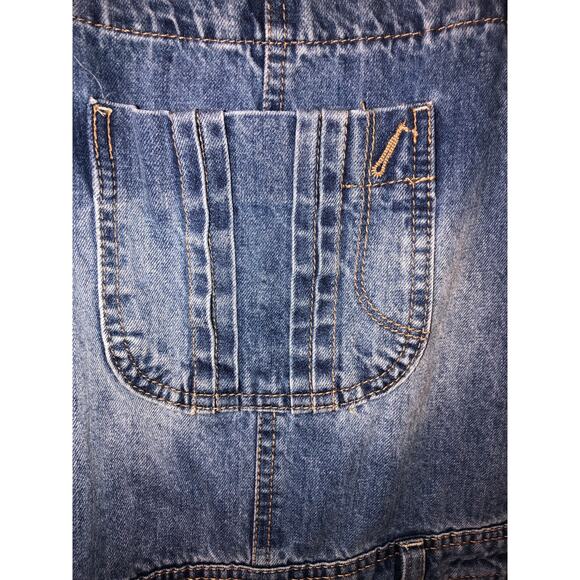Denim Overalls Size 6 Blue Distressed Pockets 90s Grunge Boho Farmer Country - Picture 3 of 9